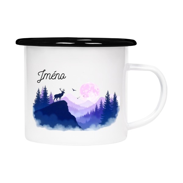 Plecháček - smaltový lem s potiskem Jelen při úplňku