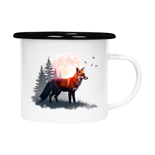 Plecháček - smaltový lem s potiskem Liška a měsíc 