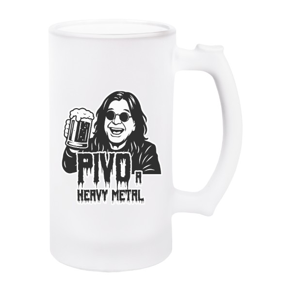 Korbel na pivo - matné sklo s potiskem Pivo a heavy metal