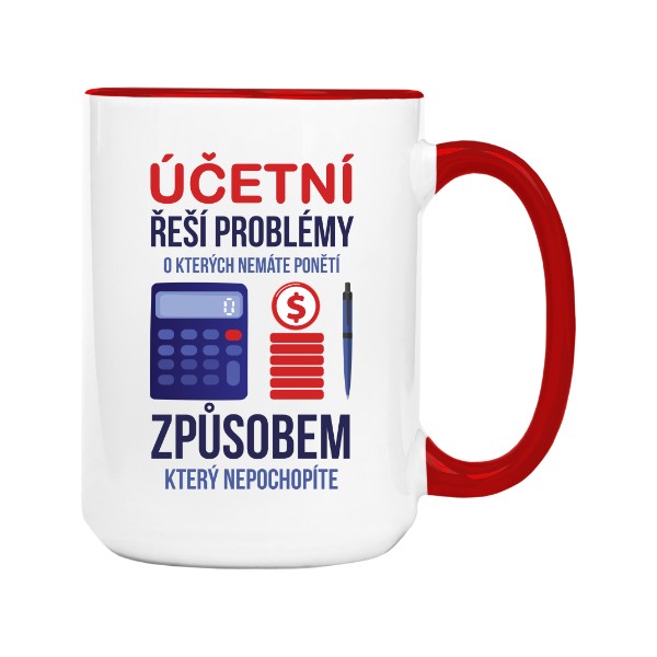 Hrnek velký barevný s potiskem Účetní řeší problémy